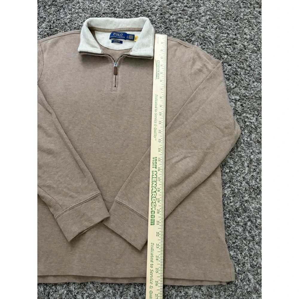 Polo Ralph Lauren Men's Estate Rib Cotton Quarter Zip Large Brown Tan Oatmeal